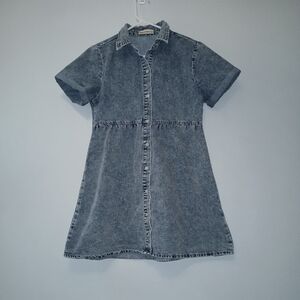 Luvamia Short-Sleeve Washed Denim Jean Mini Dress XS